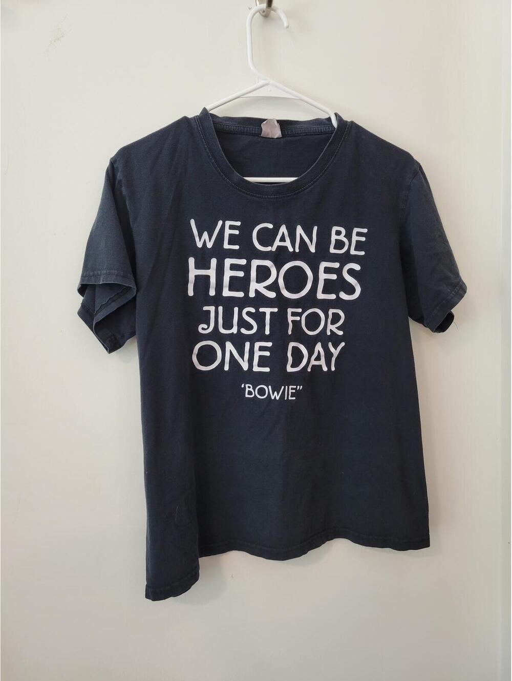 Black Graphic T-Shirt with 'We Can Be Heroes' Bowie Print